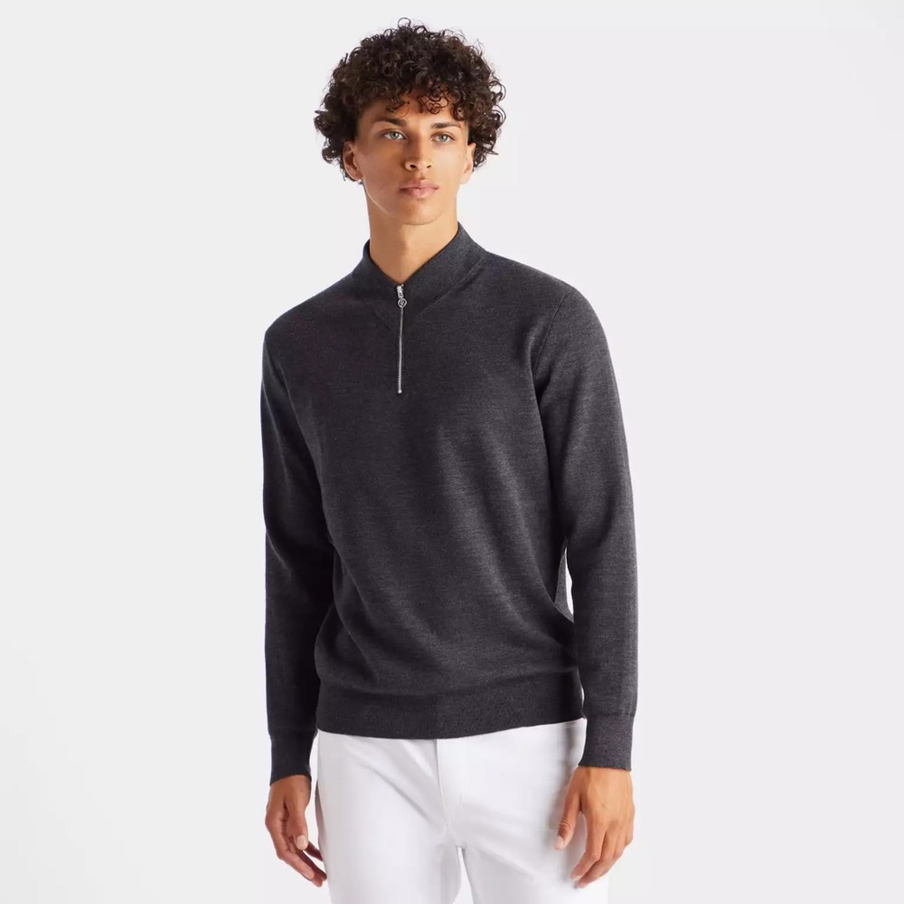 NWT G/FORE Contrast V Neck Merino Wool Slim Fit Quarter Zip Golf Sweater, Sz M